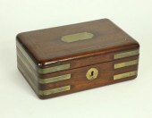 MAHOGANY AND BRASS STRAPPED LO