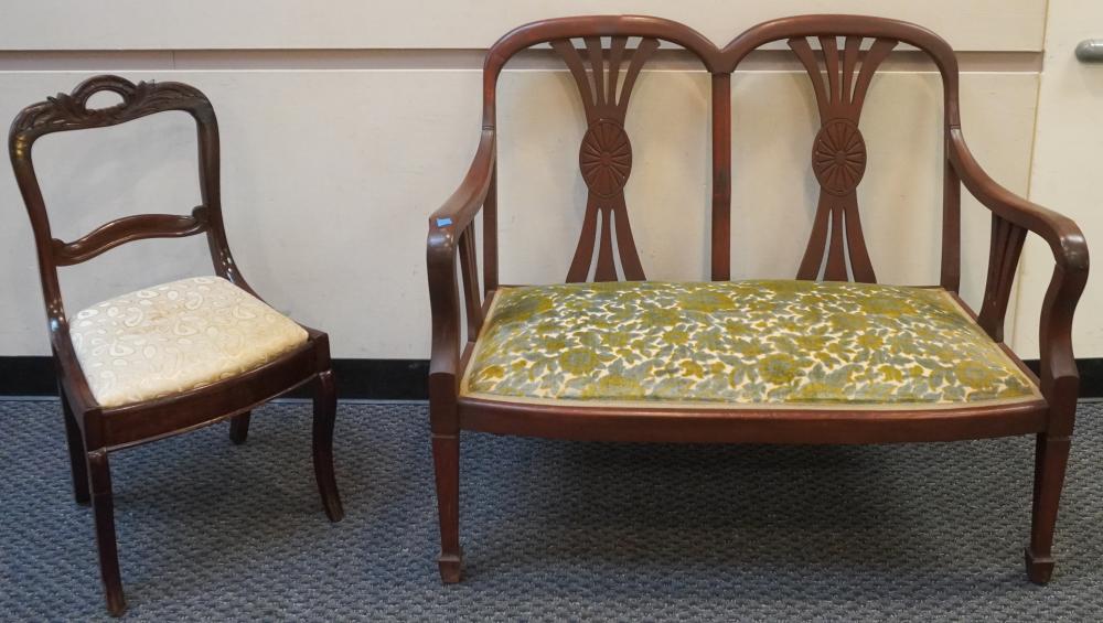 MAHOGANY AND CREWEL UPHOLSTERED
