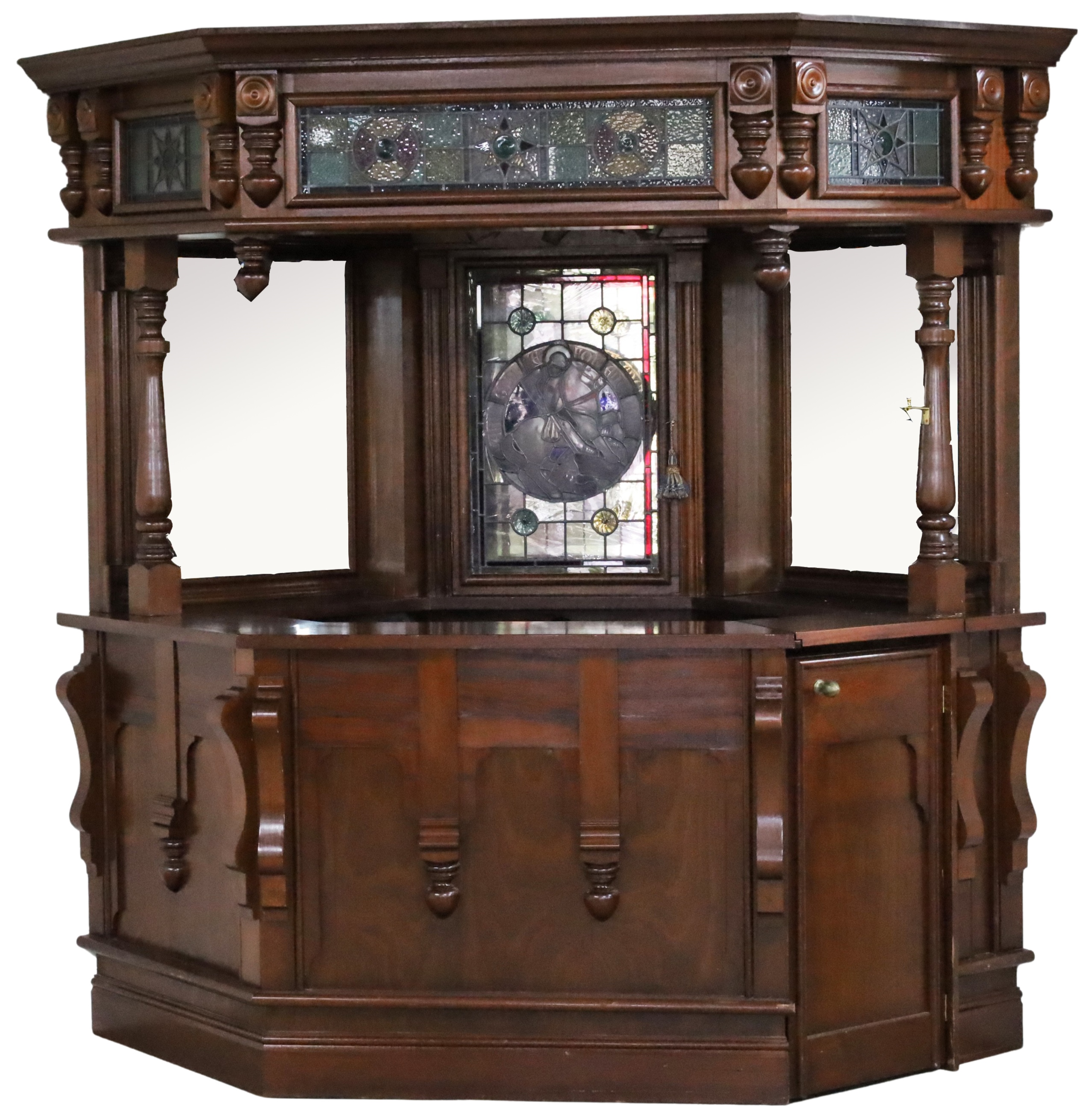 MAHOGANY AND LEADED GLASS CORNER