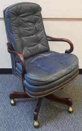 MAHOGANY AND LEATHER UPHOLSTER