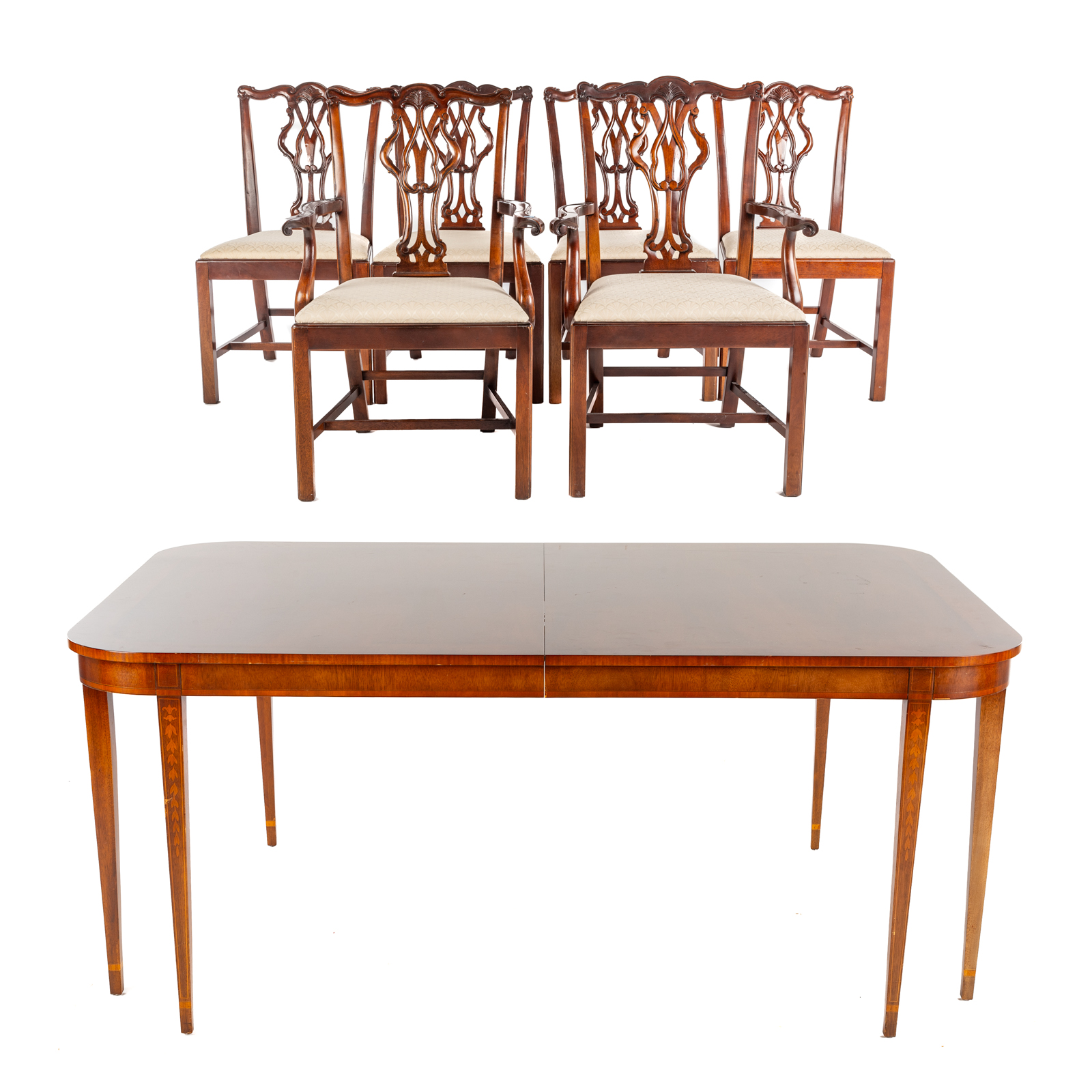 MAHOGANY BANDED DINING TABLE &