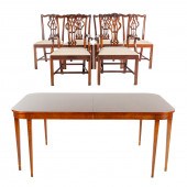 MAHOGANY BANDED DINING TABLE &