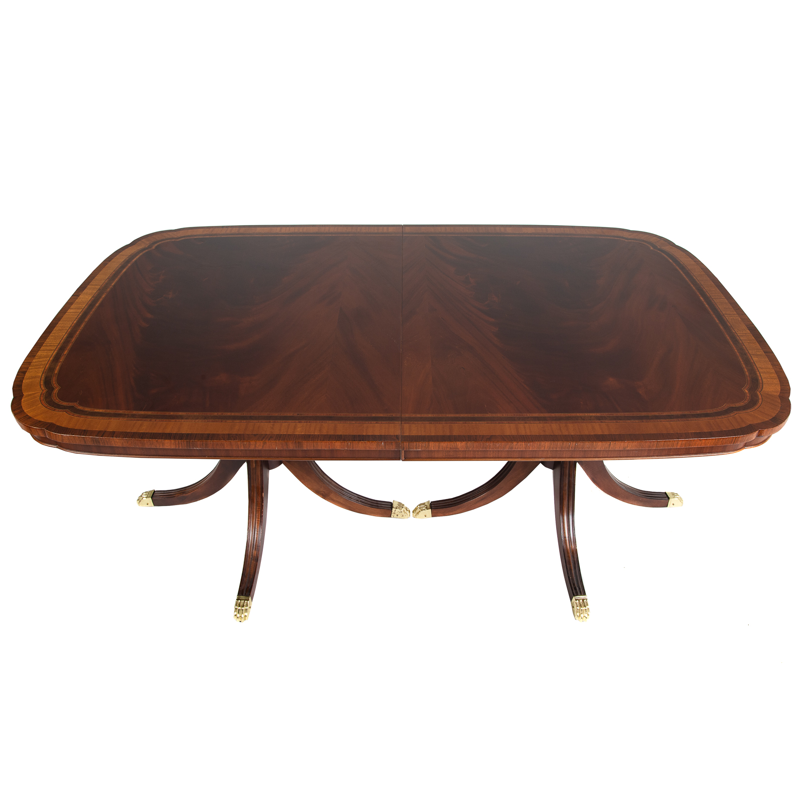 MAHOGANY BANDED TRIPLE PEDESTAL