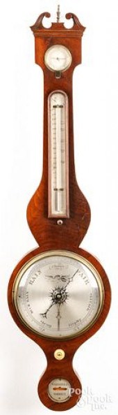 MAHOGANY BANJO BAROMETER, 19TH