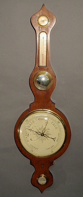 Mahogany banjo-form barometer