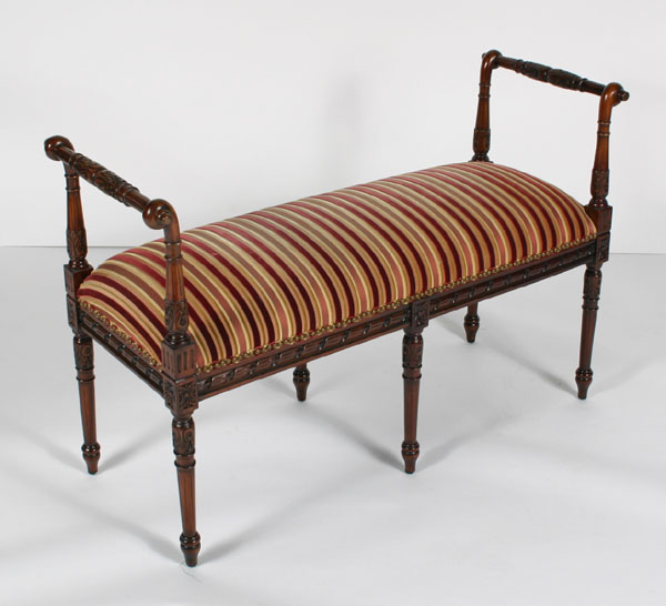 Mahogany bench; carved corner