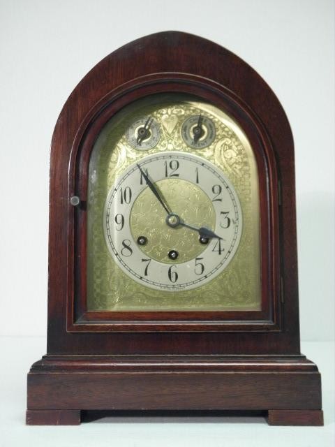 Mahogany bracket clock. Gold