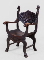 Mahogany carved savanarola arm