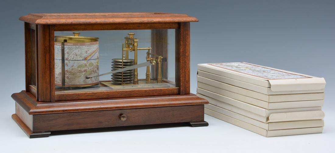 MAHOGANY CASED BAROGRAPH, MARKED