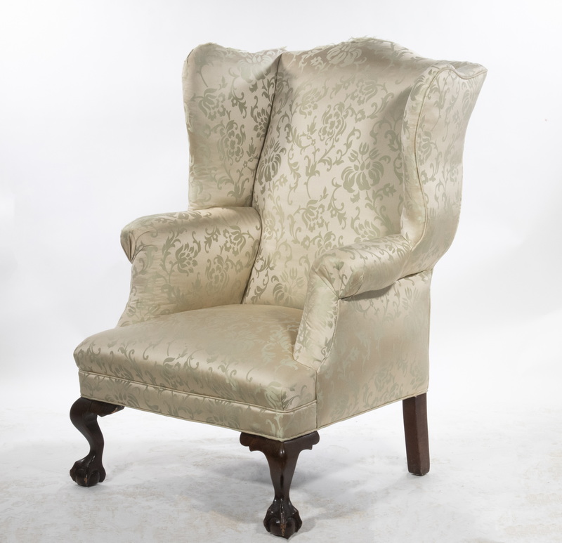 MAHOGANY CHIPPENDALE WING CHAIR
