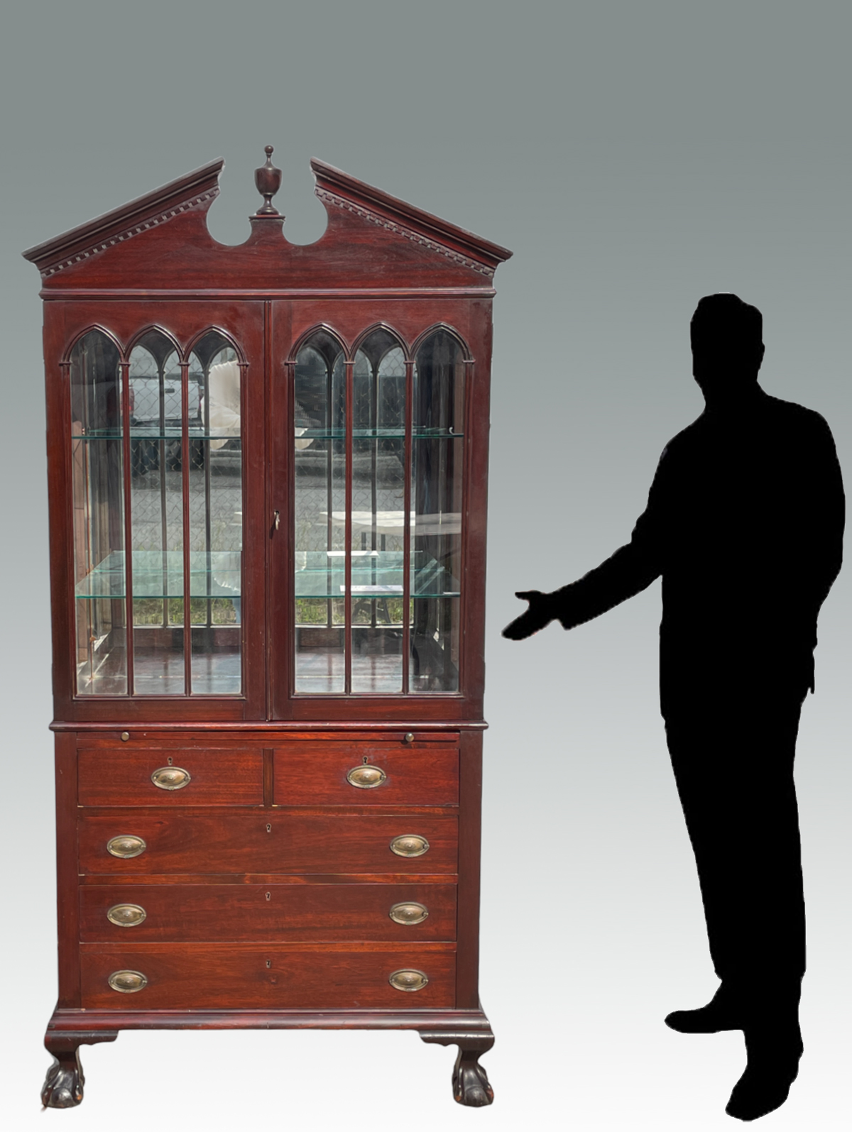 MAHOGANY CLAW ON BALL BOOKCASE: