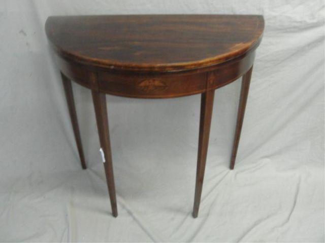 Mahogany Demilune Flip Top Table.