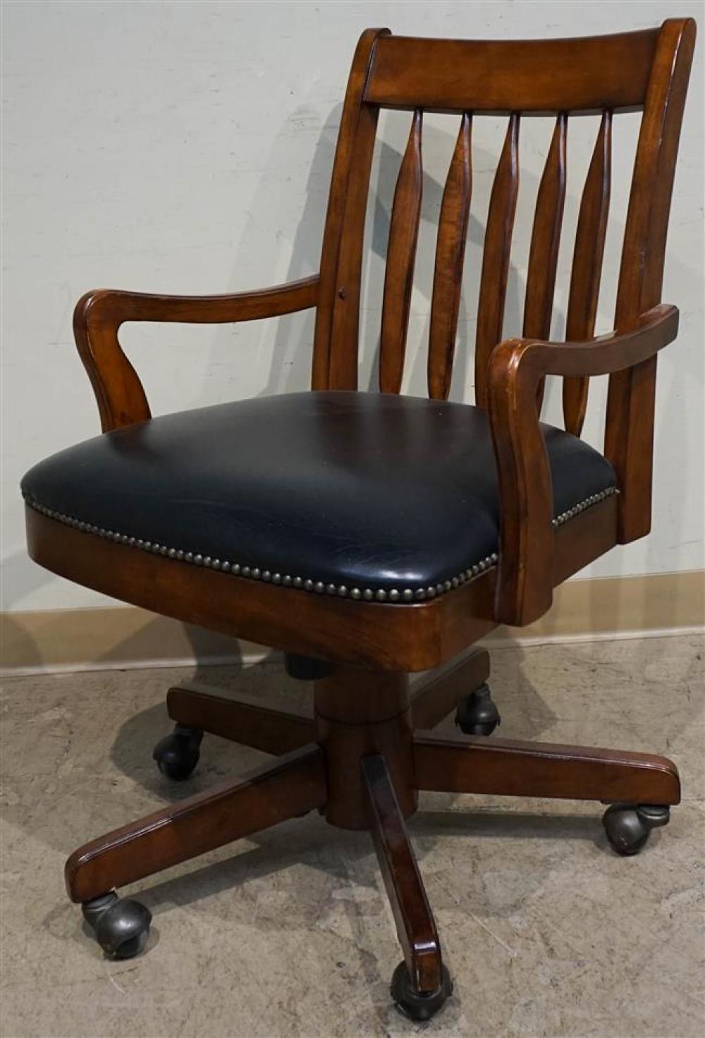 MAHOGANY FINISH LEATHER SEAT SWIVEL