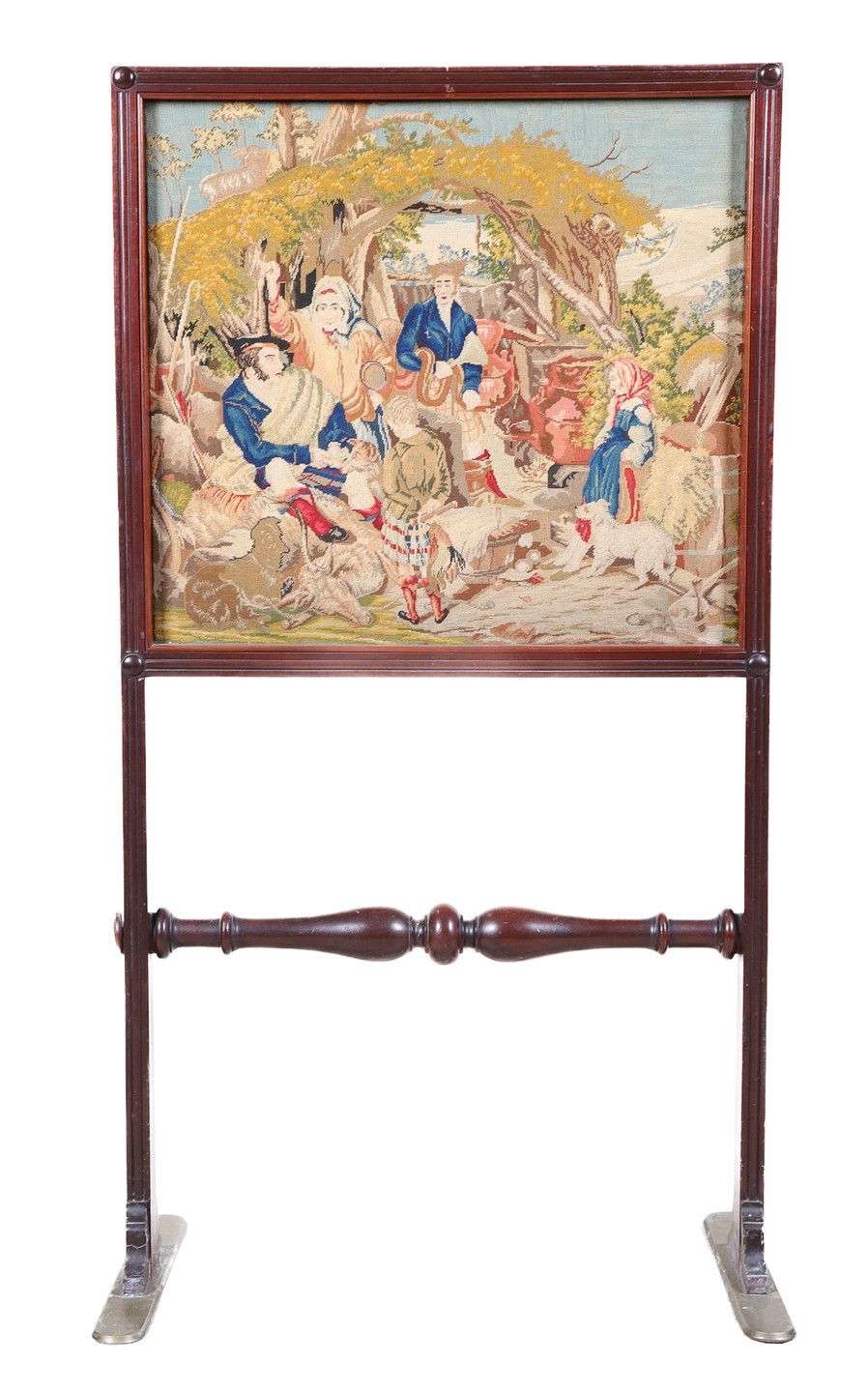 Mahogany fire screen, needlepoint