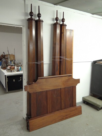 Mahogany four poster bed.
