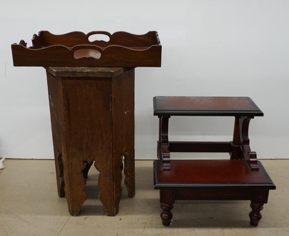 MAHOGANY GALLERY TRAY, BED STEP AND
