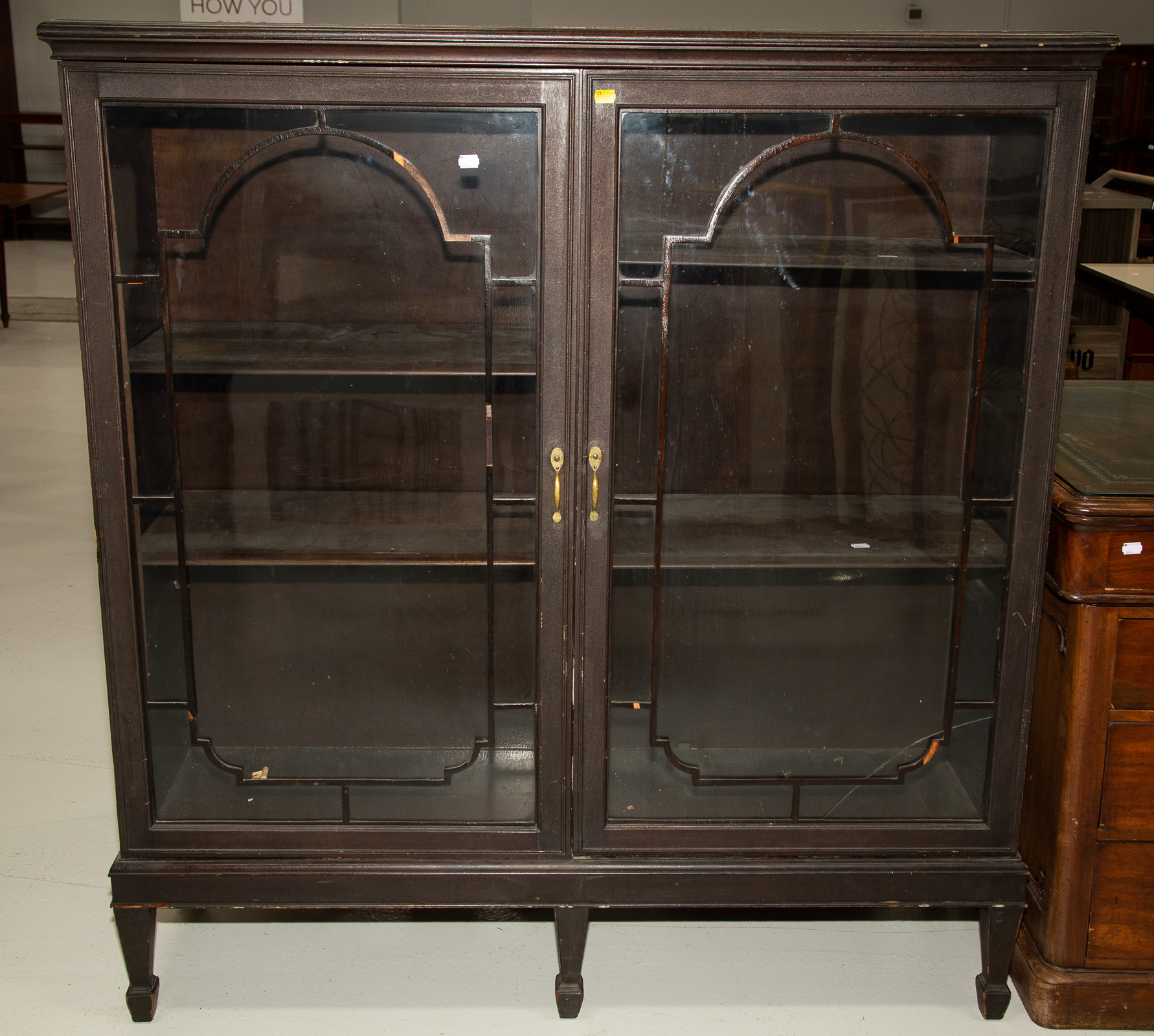 MAHOGANY GLASS DOOR BOOKCASE 55 3/4
