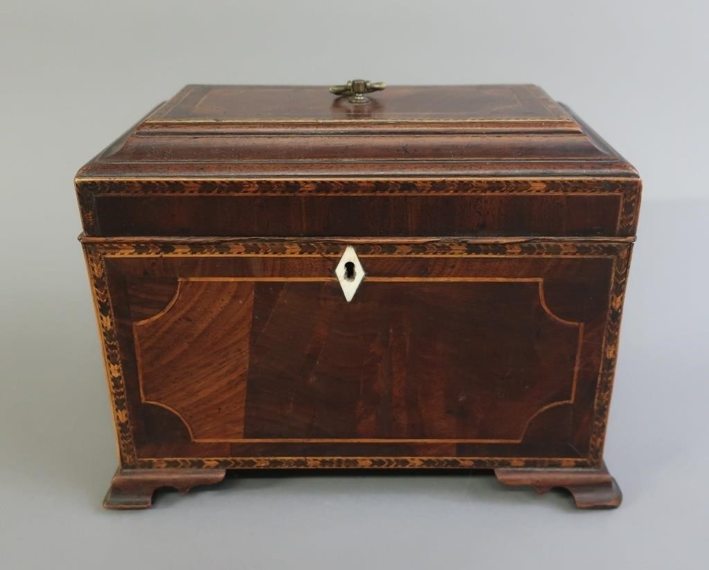 Mahogany inlaid tea caddy, circa