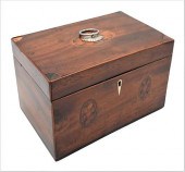 MAHOGANY INLAID TEA CADDY, HAV