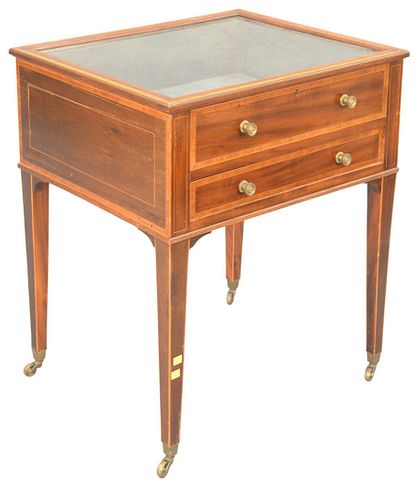 MAHOGANY INLAID VITRINE, HAVING TWO