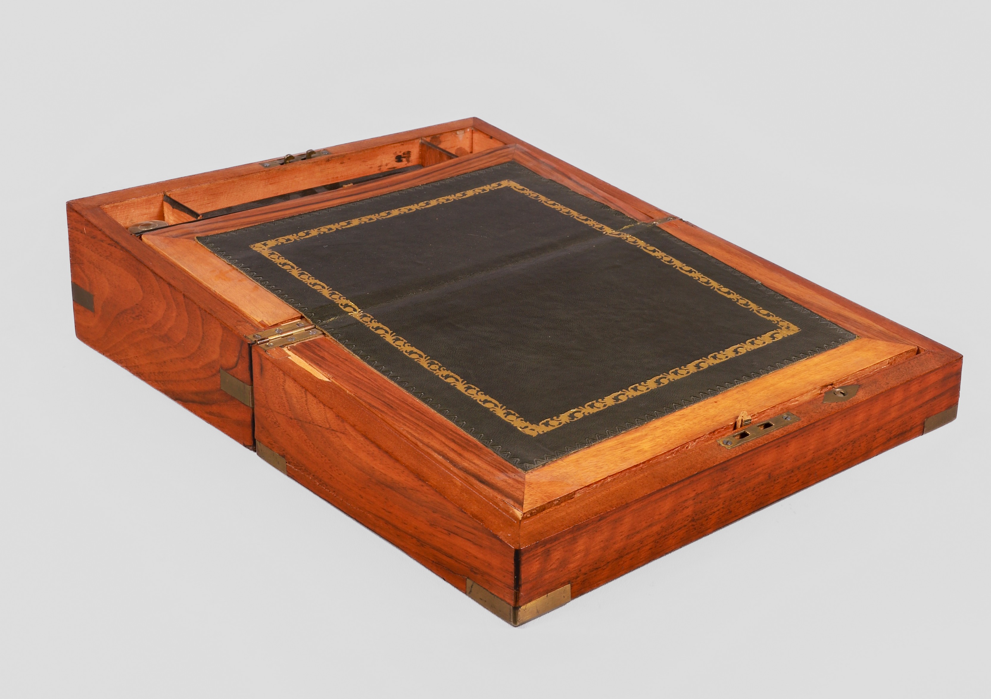 Mahogany lap desk, green leather