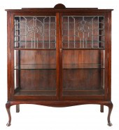 MAHOGANY & LEADED GLASS BOOKCA