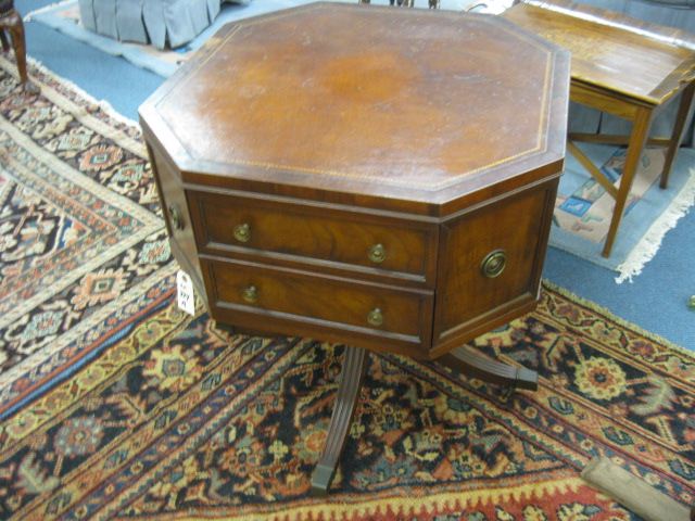 Mahogany Leather Top ''Drum'' Table
