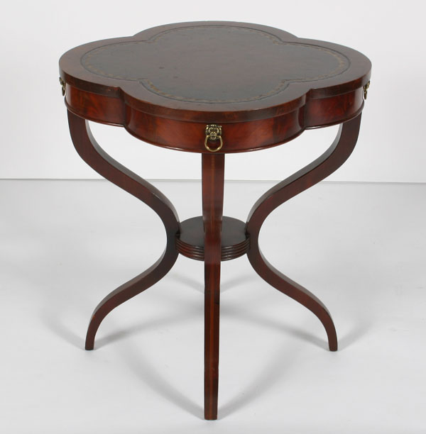 Mahogany leather top lamp table,