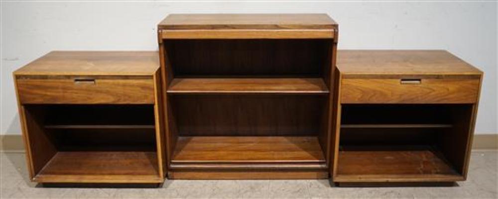 MAHOGANY LOW OPEN SHELF AND PAIR