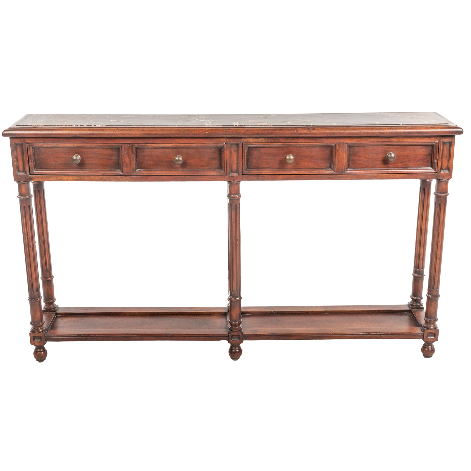 MAHOGANY & MARBLE TOP NARROW SOFA
