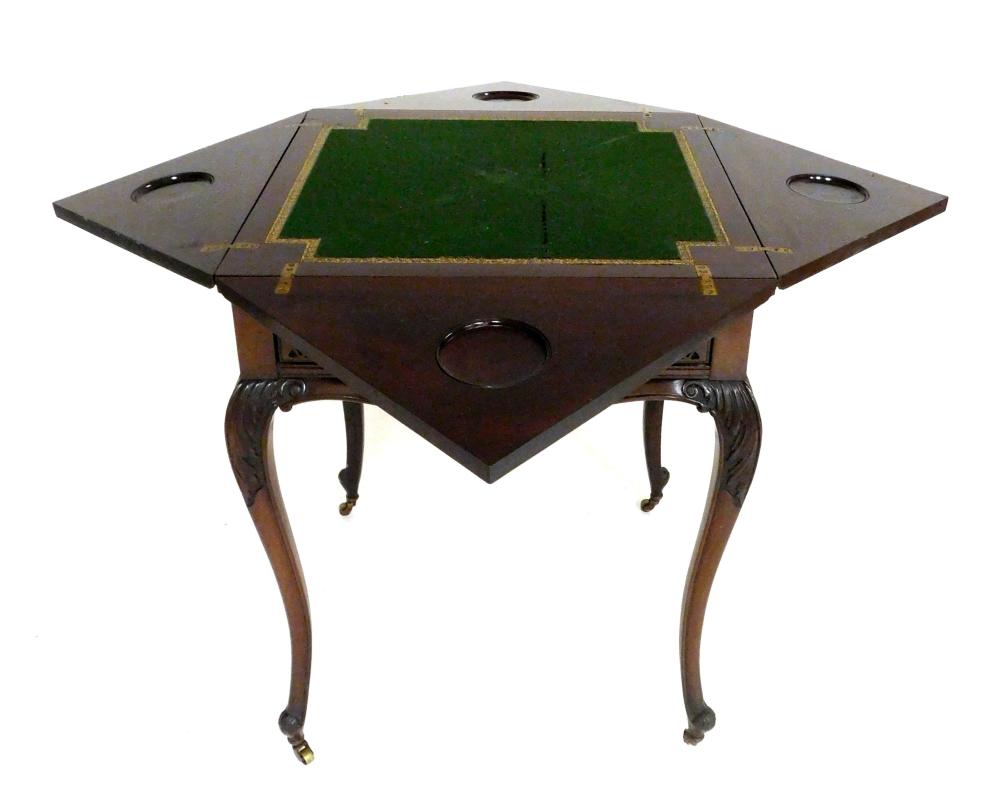 MAHOGANY NAPKIN FOLD GAME TABLE,