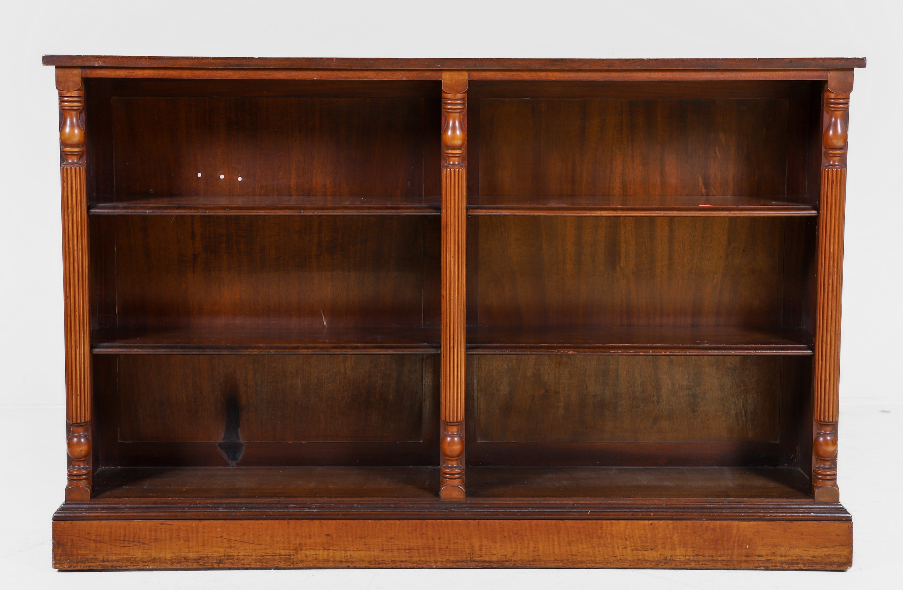 Mahogany open bookcase, columned