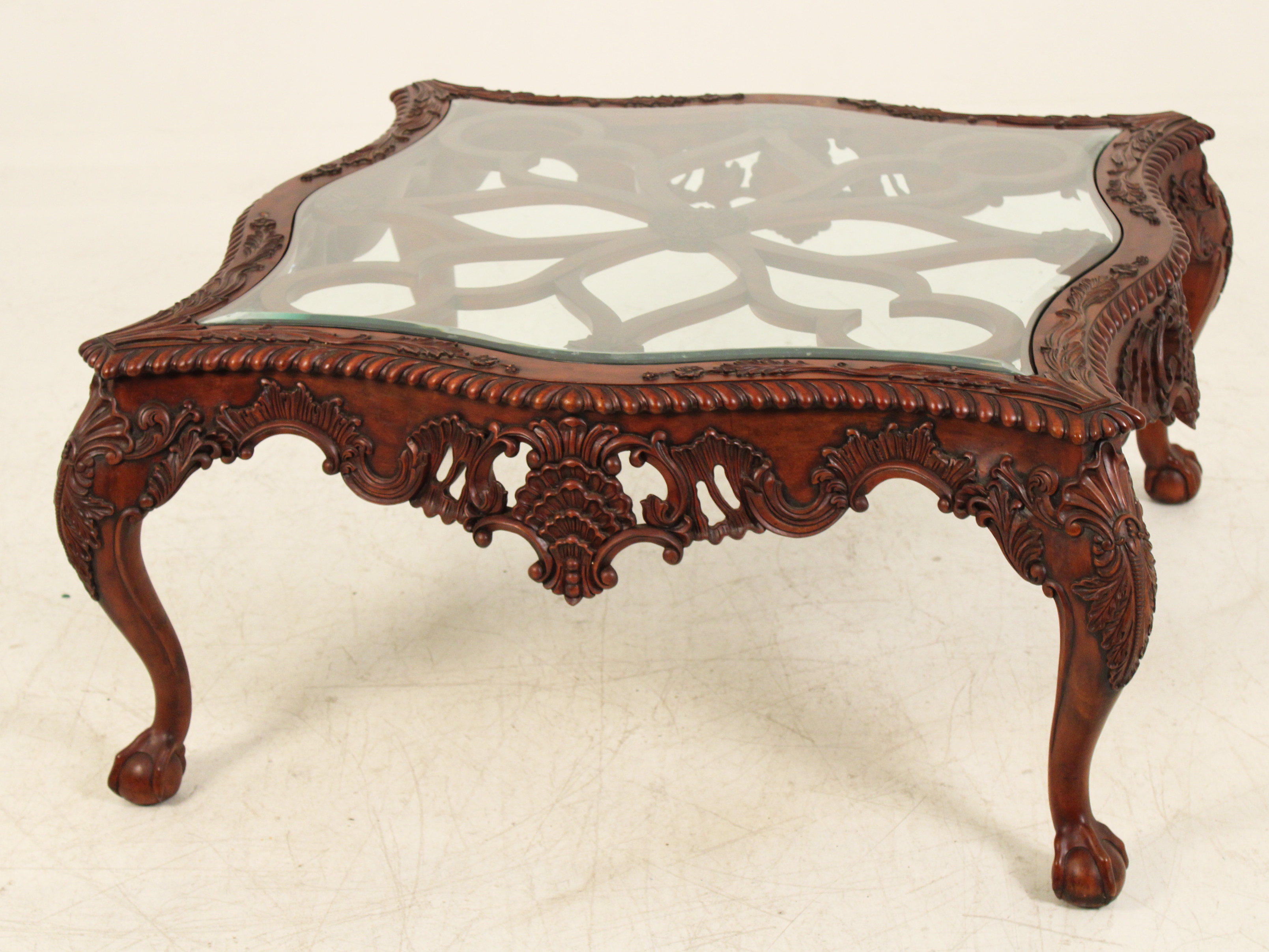MAHOGANY OPEN WORK CARVED COFFEE