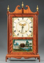 MAHOGANY PILLAR, SCROLL CLOCK,
