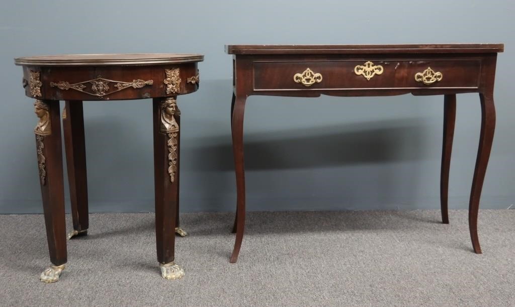 Mahogany round table with brass