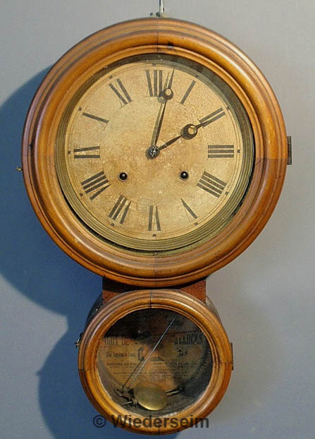 Mahogany schoolmaster's clock by E.