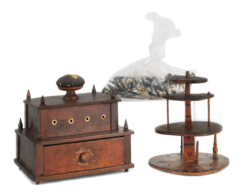 Mahogany sewing box together with a