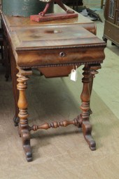 MAHOGANY SEWING STAND WITH ACC