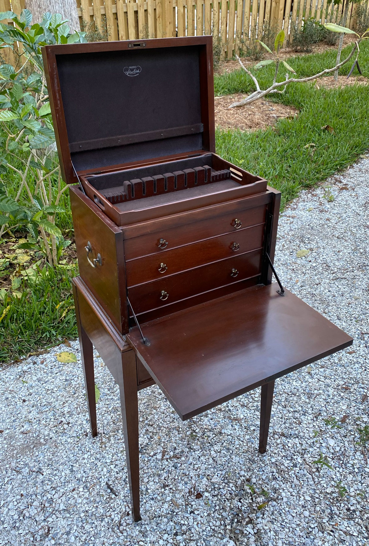 MAHOGANY SILVER CHEST ON STAND: