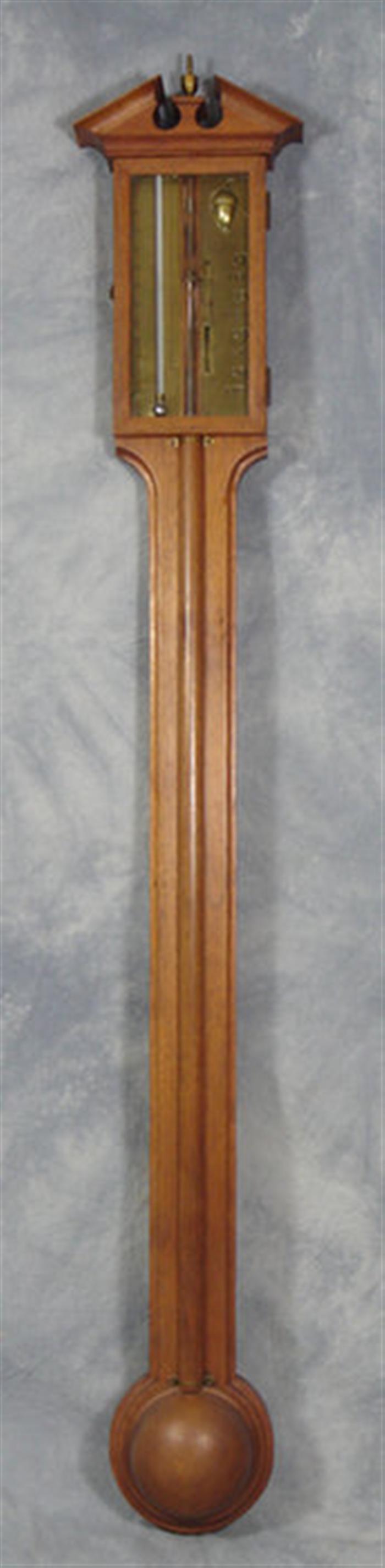 Mahogany stick barometer, brass