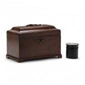 MAHOGANY TEA CADDY AND SILVER