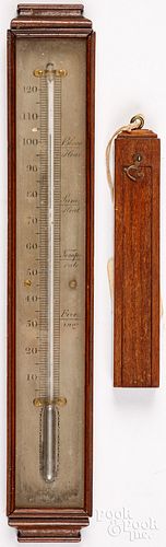 MAHOGANY THERMOMETER AND