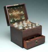 Mahogany traveling apothecary: