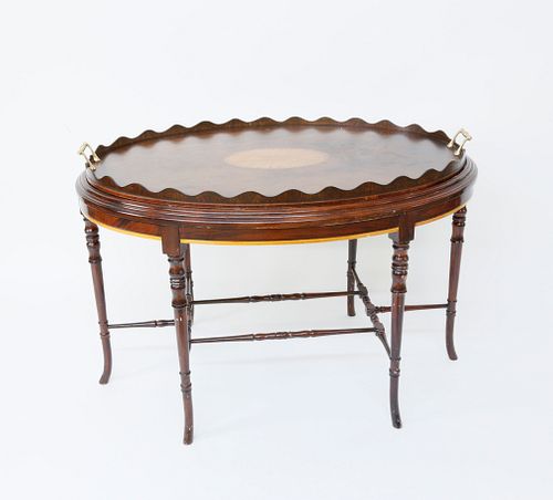 MAHOGANY TRAY ON STAND WITH