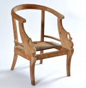 MAHOGANY TUB CHAIR WITH CARVED