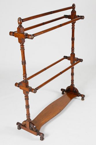 MAHOGANY TURNED SPOOL TOWEL RACK,