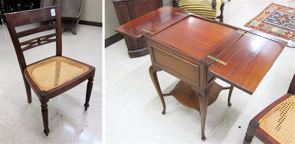 MAHOGANY WORK TABLE AND SIDE CHAIR.