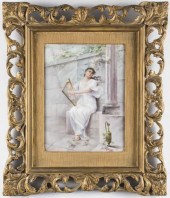 "MAIDEN PLAYING HARP" FRENCH P
