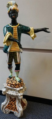 MAJOLICA BLACKAMOOR ON STAND,