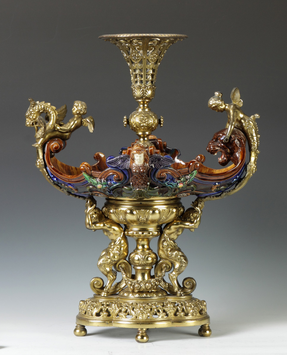 Majolica & Brass Centerpiece 19th